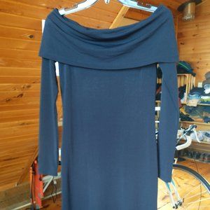 H&M Black Fold Over Shoulder, Mid-Calf Length Dress, Size S